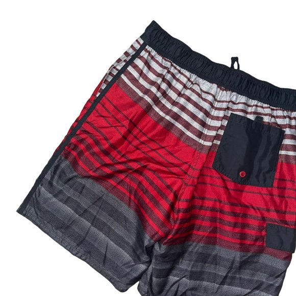 Ocean Pacific OP Swim Trunks Mens L 36-38 Red Gray Striped Pocket Logo Swimwear - Picture 5 of 8